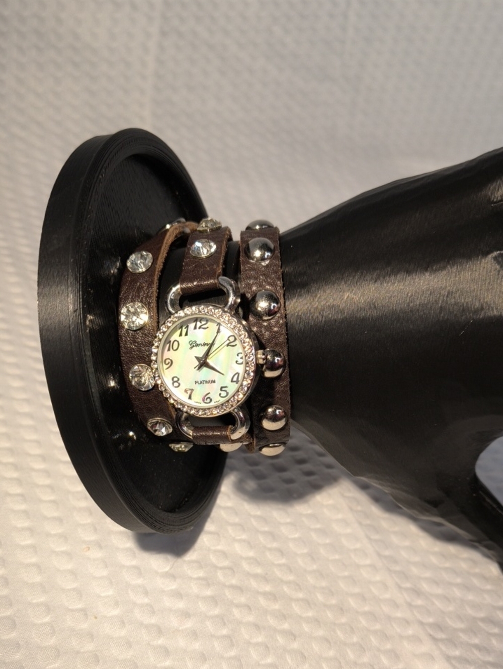 Geneva Platinum Women's Brown Studded Wrap Watch with Crystal Accents